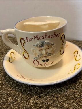 Vintage Geo Z Lefton For Mustaches Only Coffee Mug And Saucer